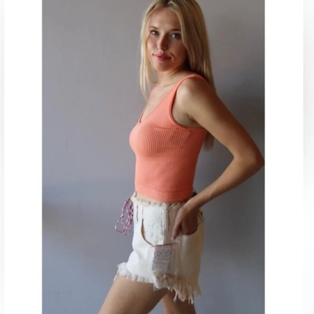 Free People Oversized Becket Lace-Up CutOff Denim Shorts in Salty